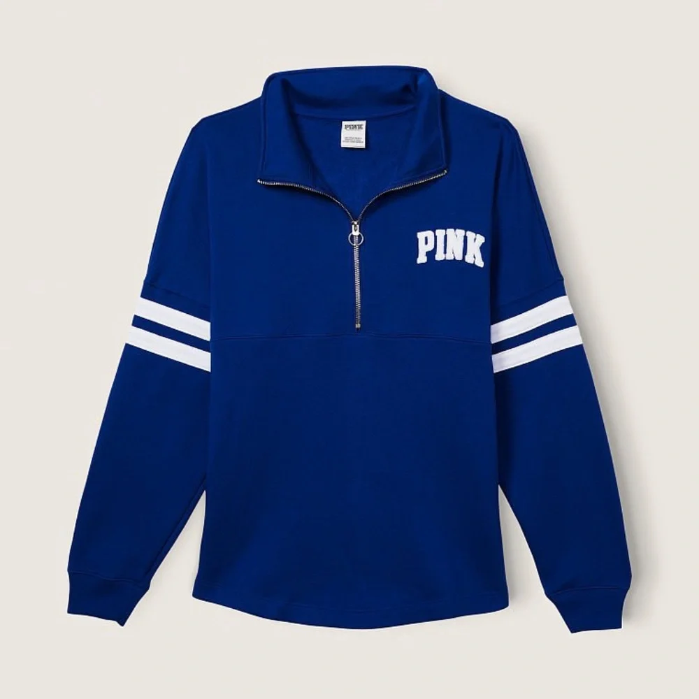 Victoria's Secret PINK Fleece Oversized Quarter-Zip Sweatshirt Ensign Blue L NEW - Picture 3 of 4